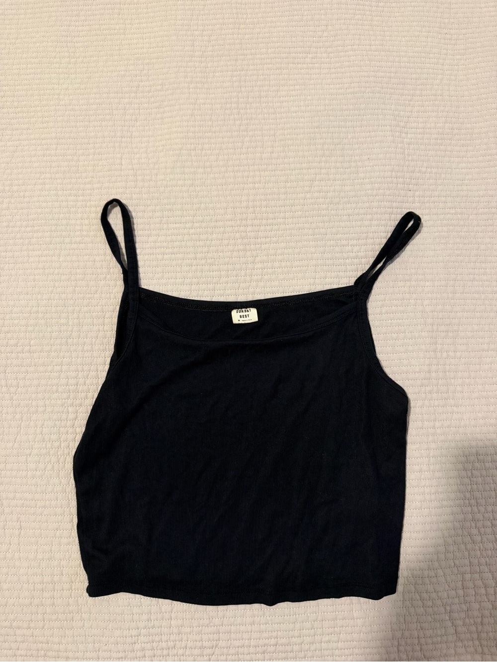 Black Ribbed Cropped Cami Tank Top - Unknown Brand